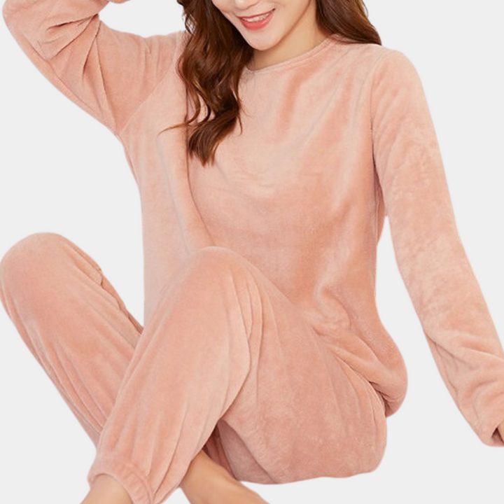 Pigiama donna morbido in pile – Set pigiama 2 pezzi con maglia a maniche lunghe e pantaloni