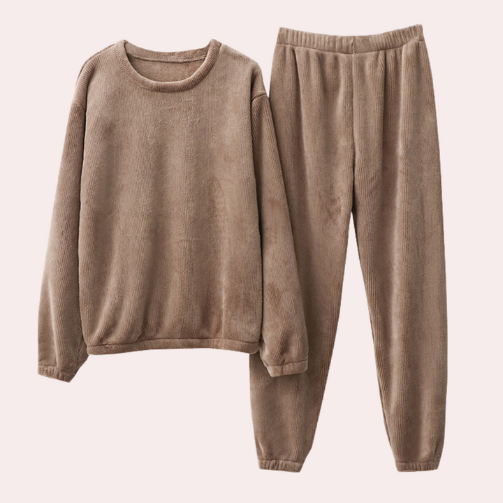 Pigiama donna morbido in pile – Set pigiama 2 pezzi con maglia a maniche lunghe e pantaloni