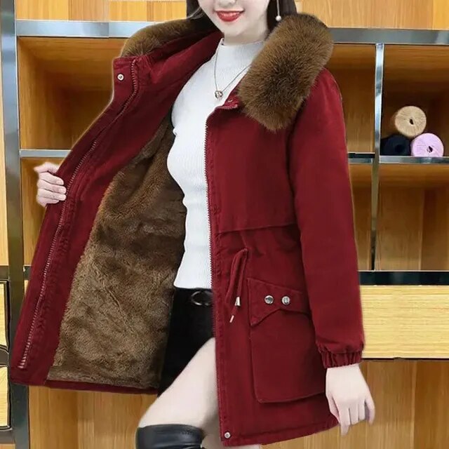 Parka invernale classico casual con pelliccia vegana per donna | Ideale per l'inverno