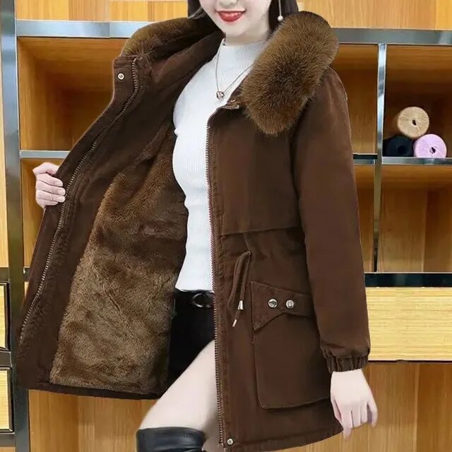 Parka invernale classico casual con pelliccia vegana per donna | Ideale per l'inverno