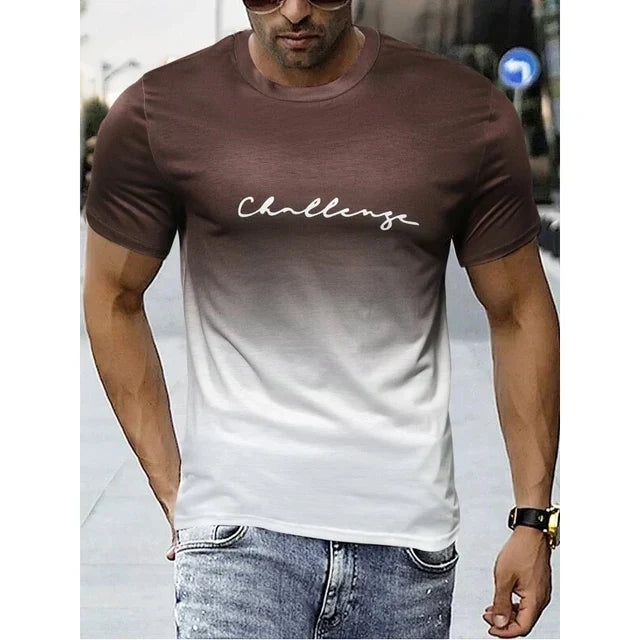 Herren T-Shirt mit Schriftzug – Slim Fit Kurzarmshirt mit Farbverlauf für Freizeit, Training & Streetstyle