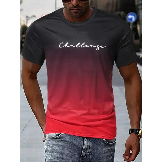 Herren T-Shirt mit Schriftzug – Slim Fit Kurzarmshirt mit Farbverlauf für Freizeit, Training & Streetstyle