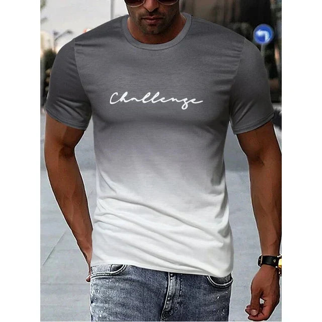 Herren T-Shirt mit Schriftzug – Slim Fit Kurzarmshirt mit Farbverlauf für Freizeit, Training & Streetstyle