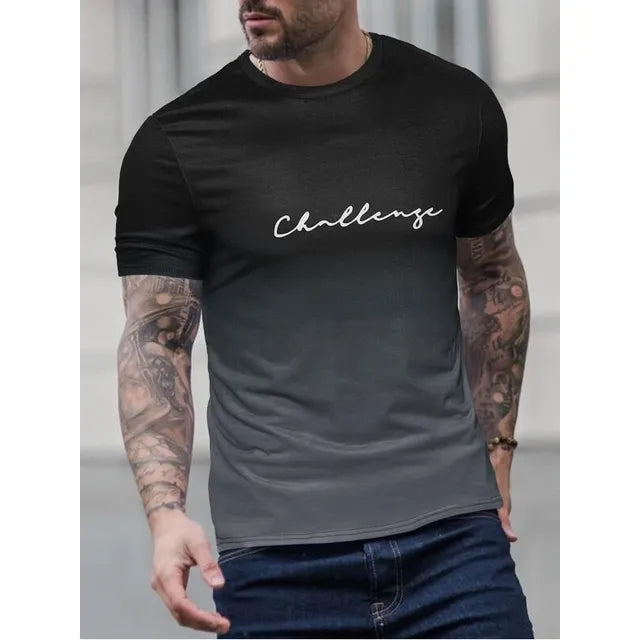 Herren T-Shirt mit Schriftzug – Slim Fit Kurzarmshirt mit Farbverlauf für Freizeit, Training & Streetstyle