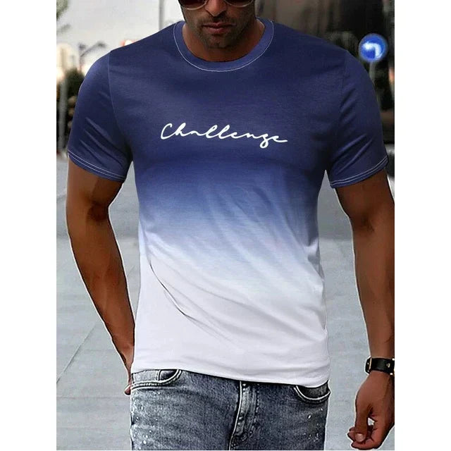 Herren T-Shirt mit Schriftzug – Slim Fit Kurzarmshirt mit Farbverlauf für Freizeit, Training & Streetstyle