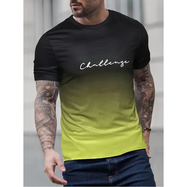 Herren T-Shirt mit Schriftzug – Slim Fit Kurzarmshirt mit Farbverlauf für Freizeit, Training & Streetstyle