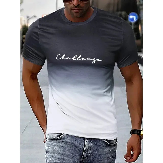Herren T-Shirt mit Schriftzug – Slim Fit Kurzarmshirt mit Farbverlauf für Freizeit, Training & Streetstyle