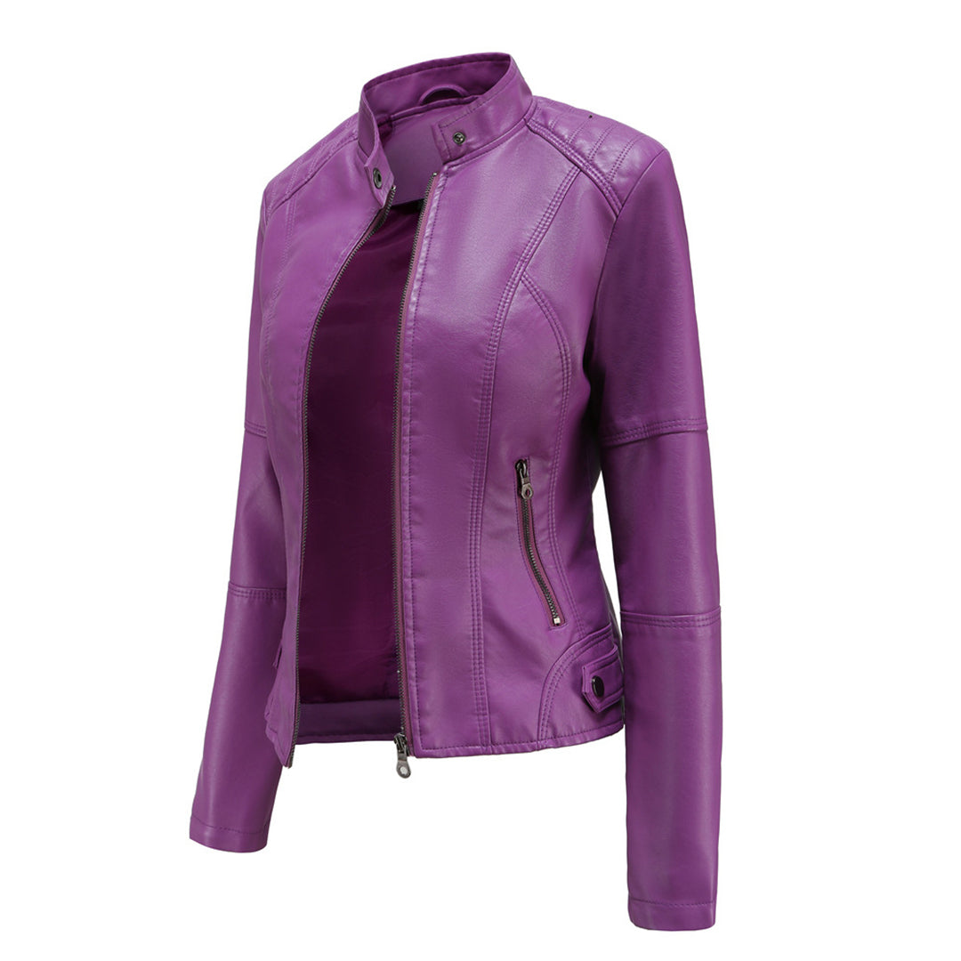 Damen Lederjacke – Figurbetonter Biker-Style mit Reißverschluss und Stehkragen