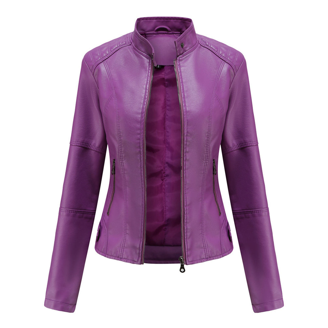 Damen Lederjacke – Figurbetonter Biker-Style mit Reißverschluss und Stehkragen