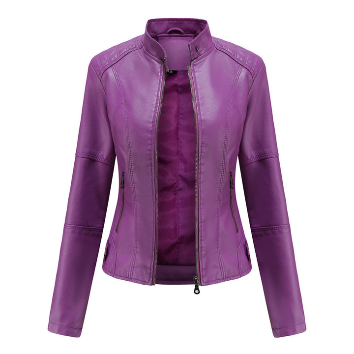 Damen Lederjacke – Figurbetonter Biker-Style mit Reißverschluss und Stehkragen