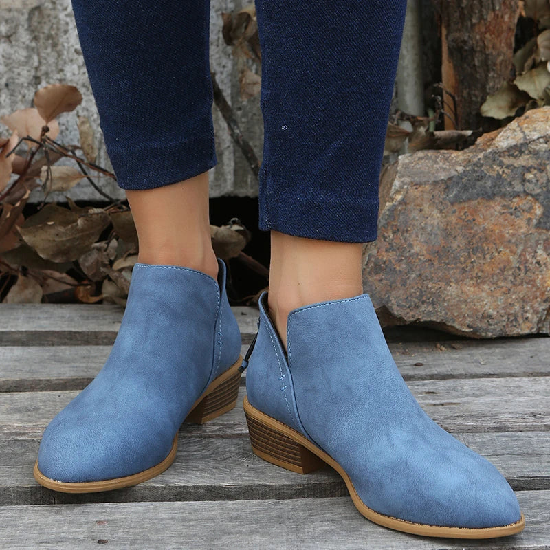 Stylische Wildleder-Stiefeletten mit Reissverschluss und Absatz für Damen | Ideal für Herbst/Winter