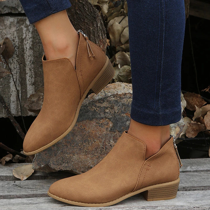 Stylische Wildleder-Stiefeletten mit Reissverschluss und Absatz für Damen | Ideal für Herbst/Winter