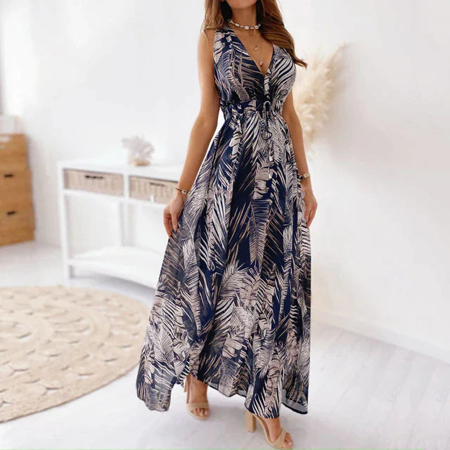 VICTORIA - Robe longue profonde avec décolleté en V