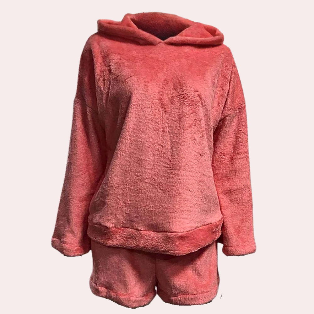 Morbido pigiama da donna con cappuccio e stampa "Meow" – Set due pezzi soffice per autunno e inverno
