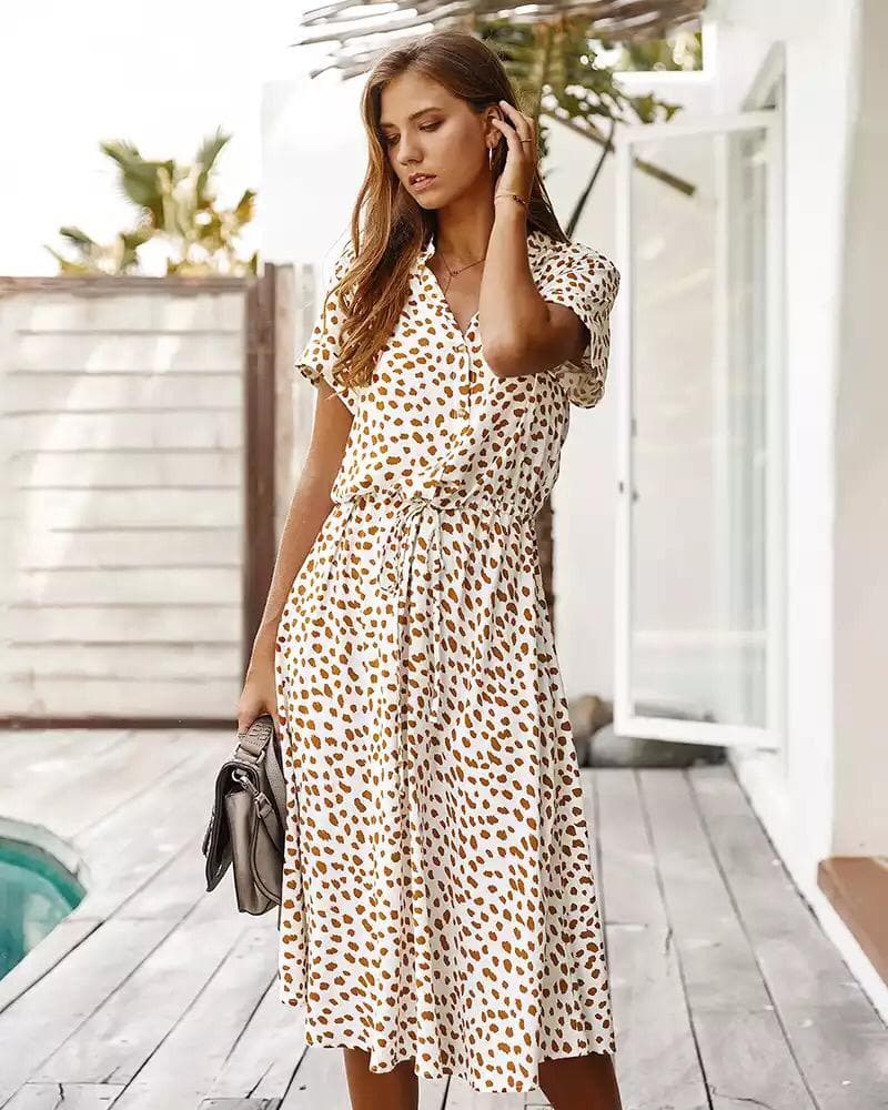 Robe Midi à Pois Savannah Breeze – Élégance Ludique et Confort Estival