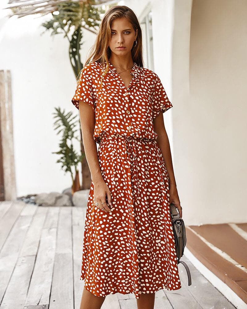 Robe Midi à Pois Savannah Breeze – Élégance Ludique et Confort Estival