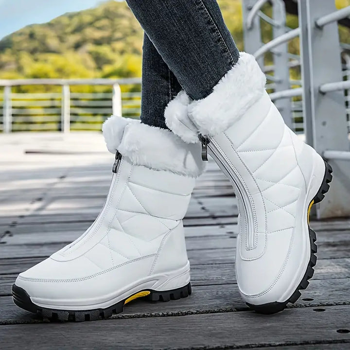 Bottes de neige antidérapantes résistantes à l'usure, doublées en polaire avec fourrure et fermeture éclair