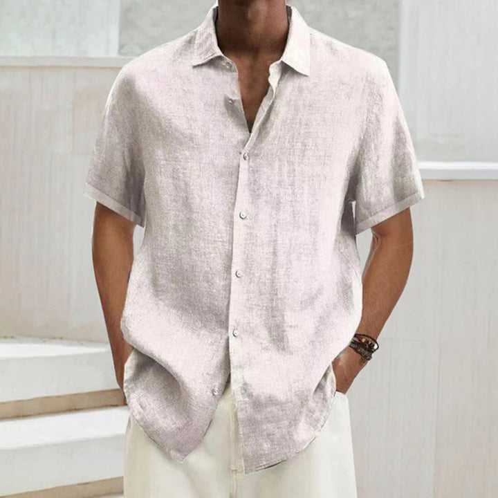 Chemise légère en lin pour homme à manches courtes – chemise d'été avec patte de boutonnage et col Kent | Respirante et décontractée pour la plage et le quotidien