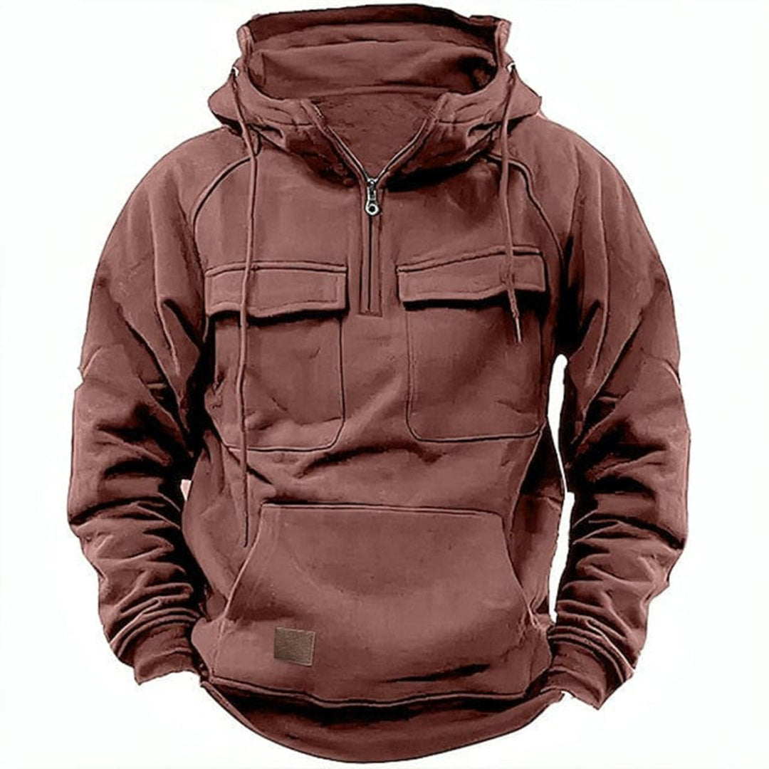 Sweat à capuche robuste pour homme avec demi-fermeture éclair, poches avant et capuche – Streetwear pour extérieur et quotidien