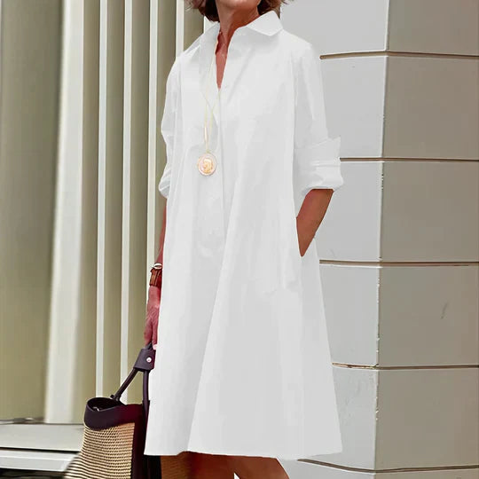 Vestito camicia casual con accenti floreali e tasche – vestito estivo a linea A per tutti i giorni, vacanze e ufficio