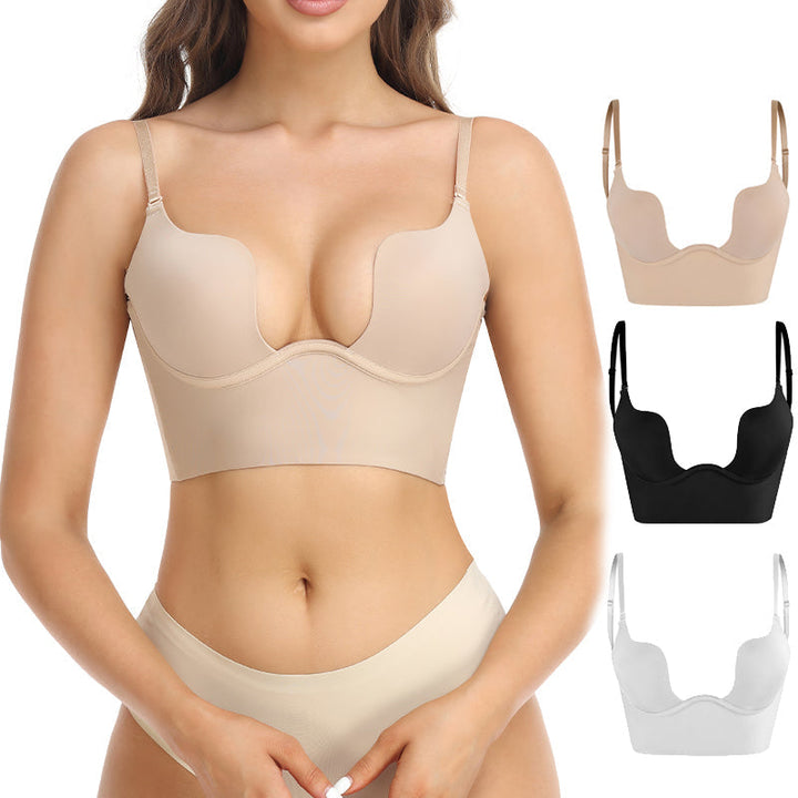 Soutien-gorge push-up dos nu avec bretelles transparentes – Soutien-gorge à armatures décolleté profond pour robes de soirée et tops