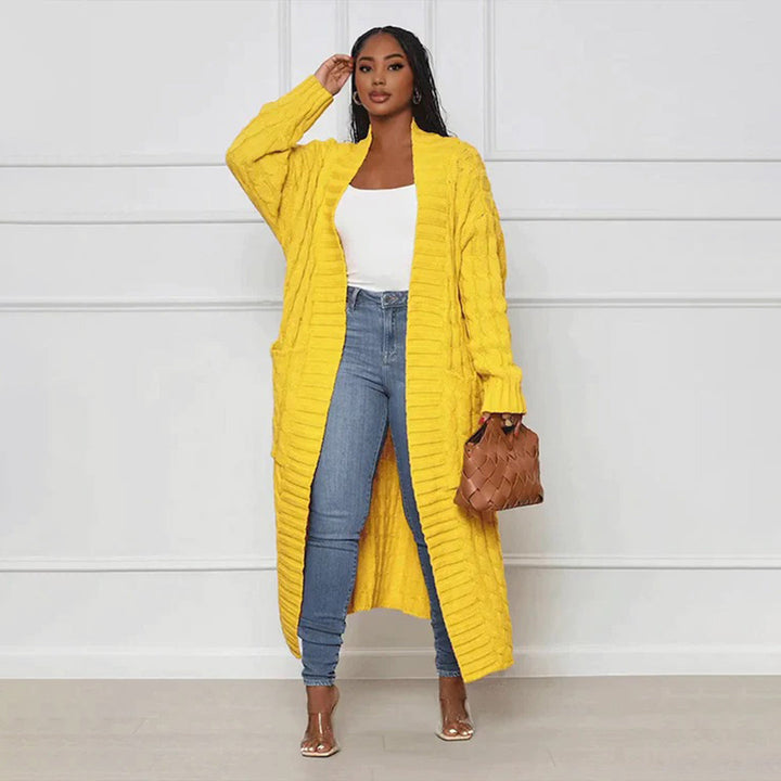 Cardigan long en maille pour femmes avec motif torsadé – Manteau oversize ouvert pour automne & hiver