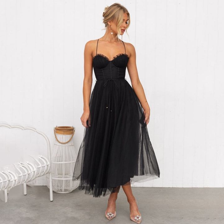 Elegante Midi-Robe mit Bustier und Flüssiger Tüll-Rock – Perfekt für Besondere Anlässe