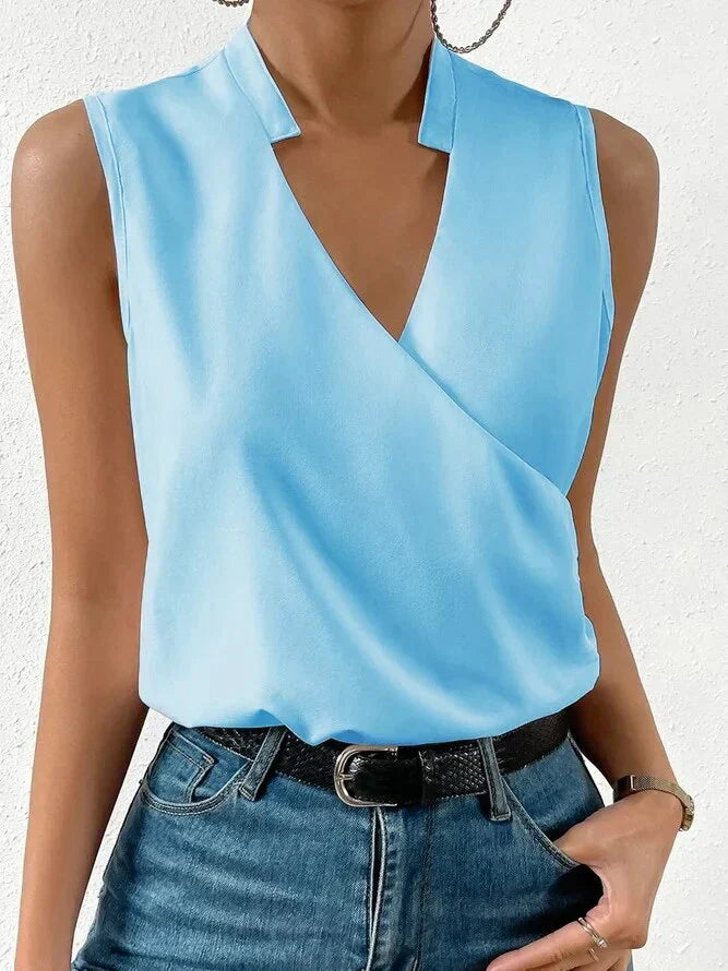 Camicetta donna senza maniche – Elegante top incrociato con scollo a V in rosso