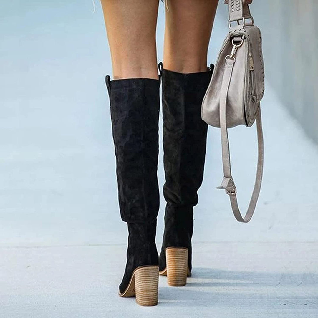 Bottes cowboy à plateforme overknee décontractées en cuir avec aspect daim pour femmes | Parfait pour les journées décontractées