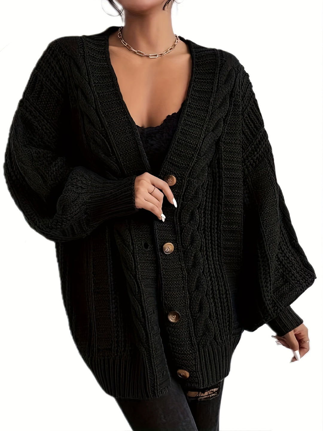 Lässiger stilvoller warmer Kabelstrick-Woll-Cardigan für Damen | Perfekt für lässige Tage