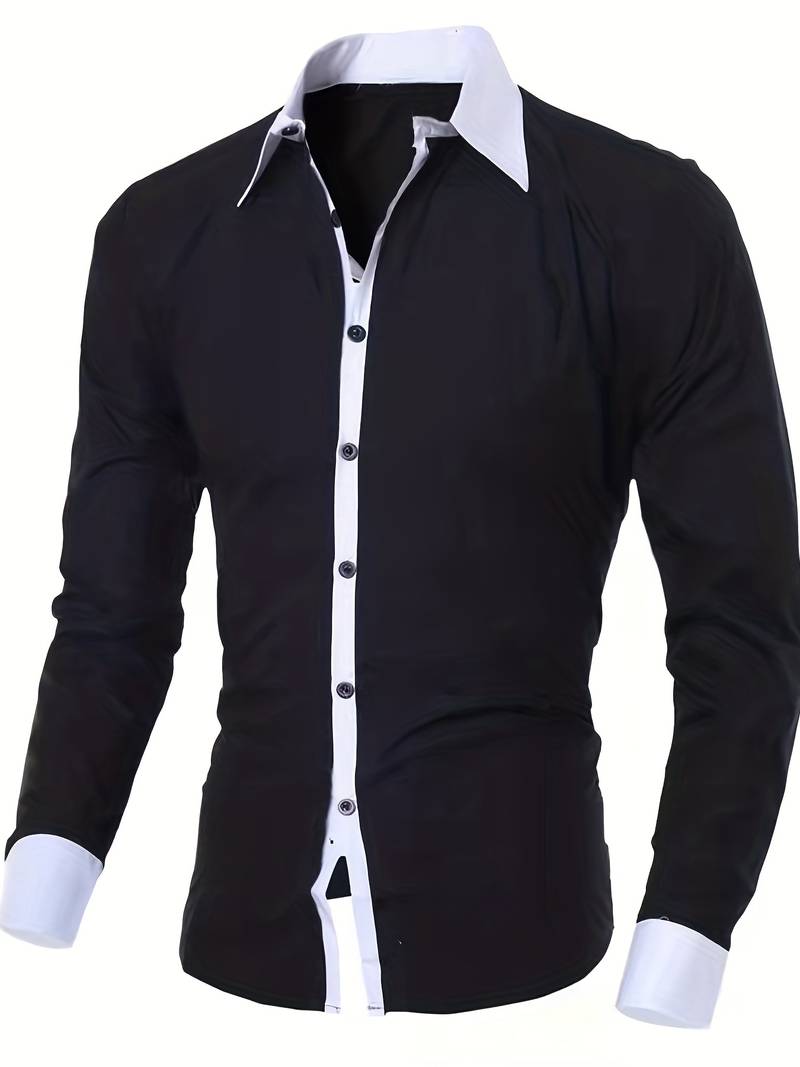 Herren Hemd mit Kontrastkragen – Slim Fit Langarmhemd für Business, Party & Abendveranstaltungen