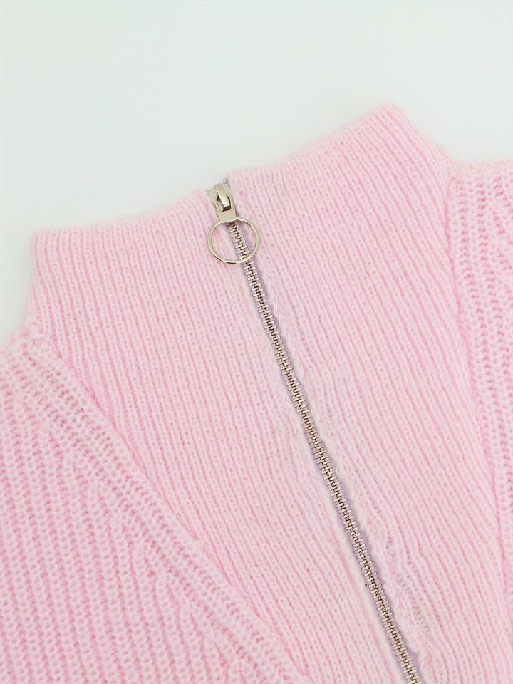 Pull en maille douillet pour femme avec fermeture éclair – Pull à demi-fermeture éclair doux au style décontracté