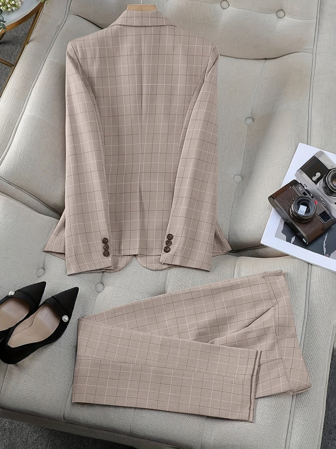 Stilvolles Karo Muster Blazer Outfit Set Für Damen | Perfekt für den Alltag