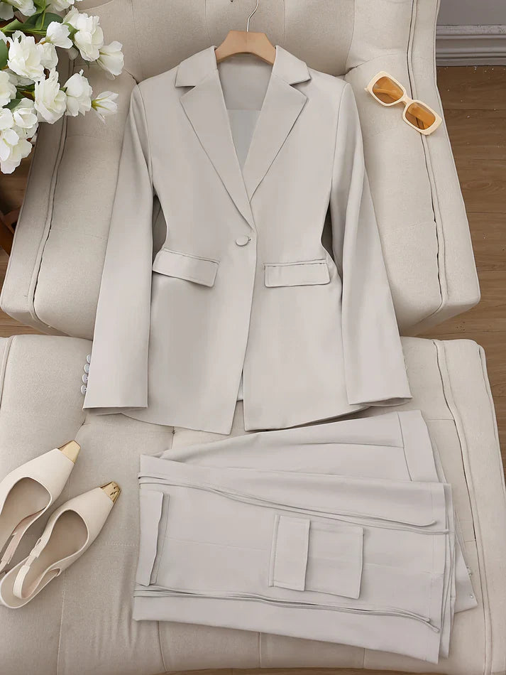 Casual Schalkragen Blazer & Einfache Gerade Hosen Outfit Set Für Damen | Ideal für jeden Anlass