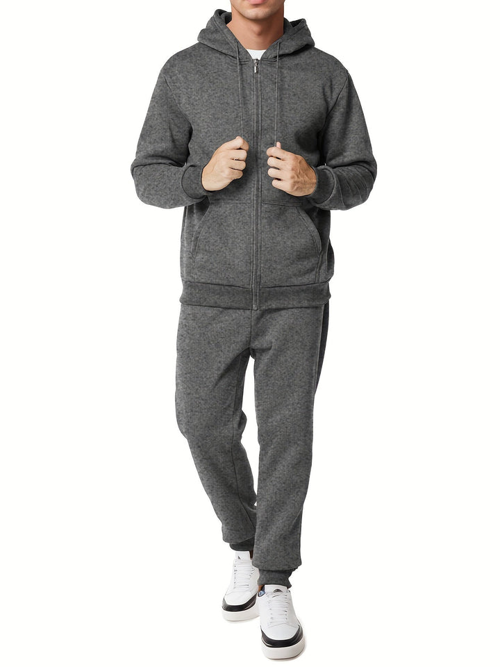 Moderner Unifarbener Kapuzenpullover-Trainingsanzug mit Hose für Herren | Perfekt für Casual Days