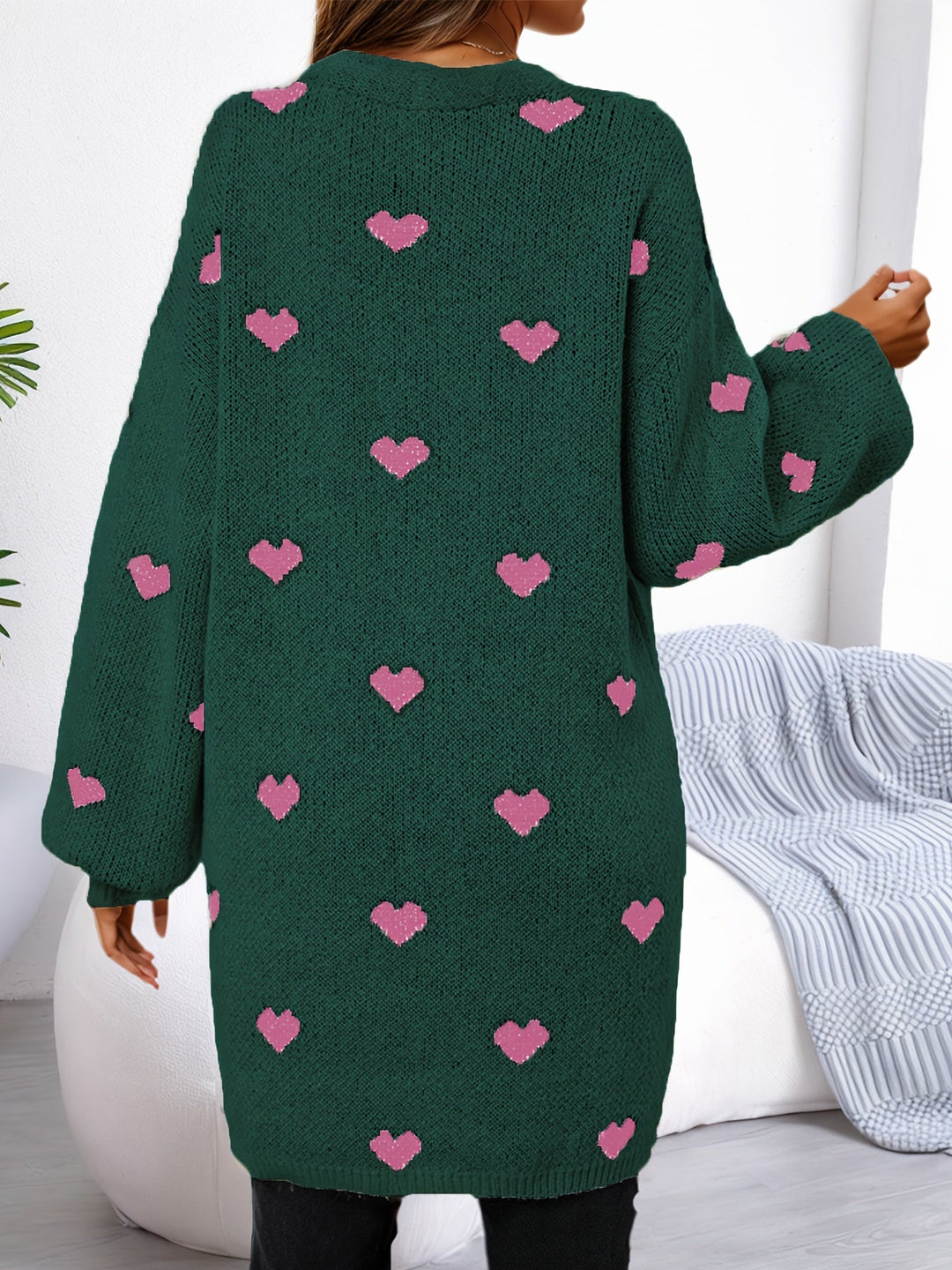 Cardigan in lana elegante con motivo a cuore e lunghezza lunga per donna | Ideale per l'inverno