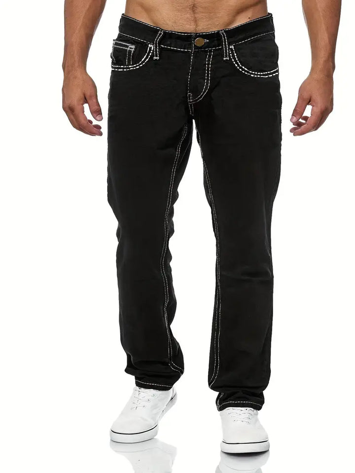 Herren Jeans mit heller Waschung & Kontrastnähten – Straight Fit Denim Hose für Streetstyle, Freizeit & Alltag