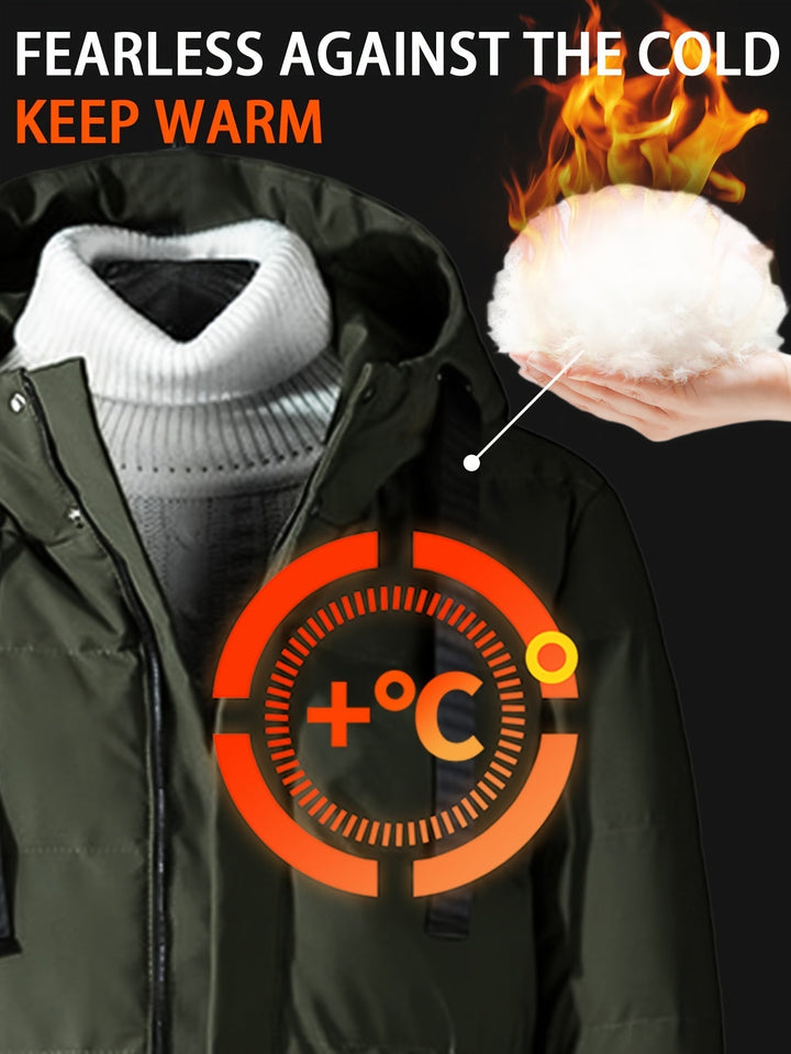 Veste d'hiver à capuche mi-longue déperlante décontractée avec fermeture éclair | Idéale pour l'hiver