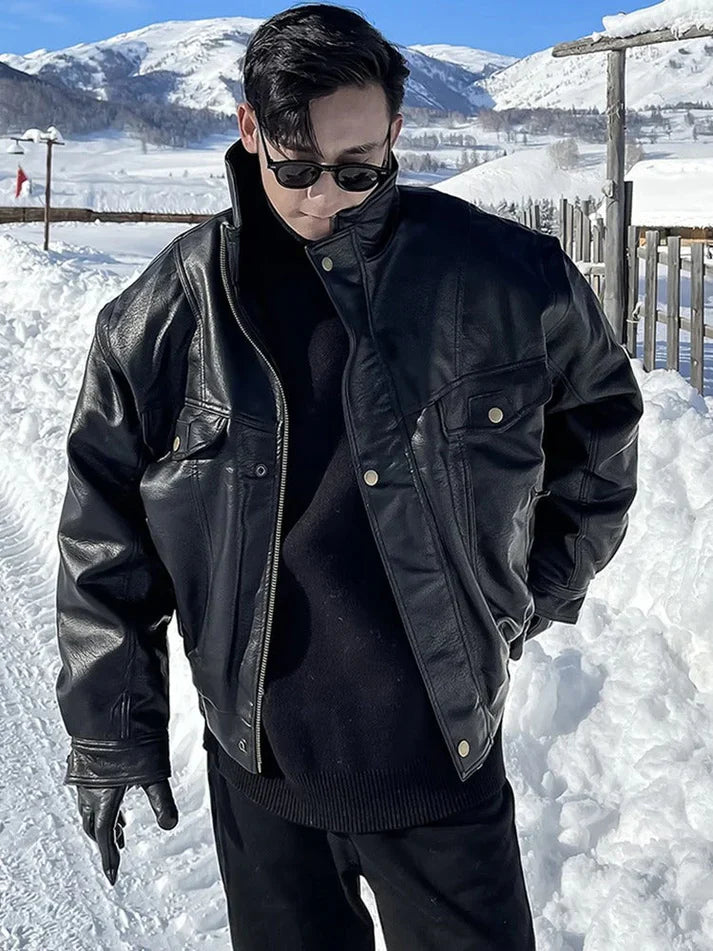 Elegancka skórzana kurtka w kroju oversize dla mężczyzn | idealna na co dzień