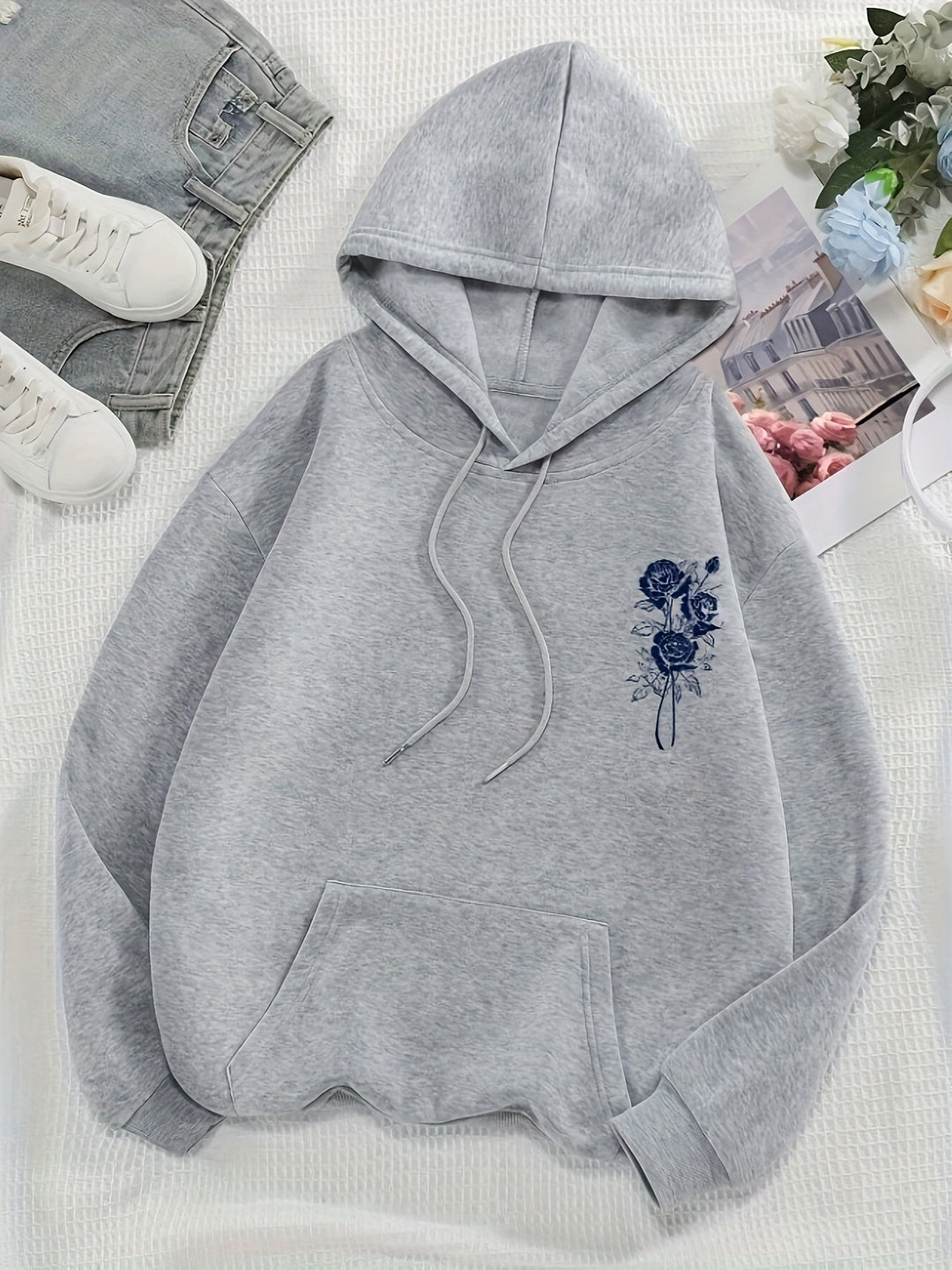 Lässiger Sweat-Pullover-Hoodie mit Kapuze und Backprint für Women | Perfekt für Alltag