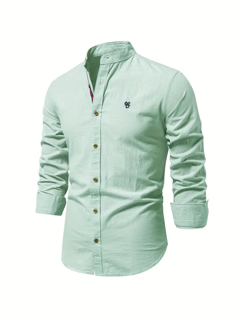 Chemise homme avec col montant – Chemise à manches longues slim fit pour affaires, loisirs et événements
