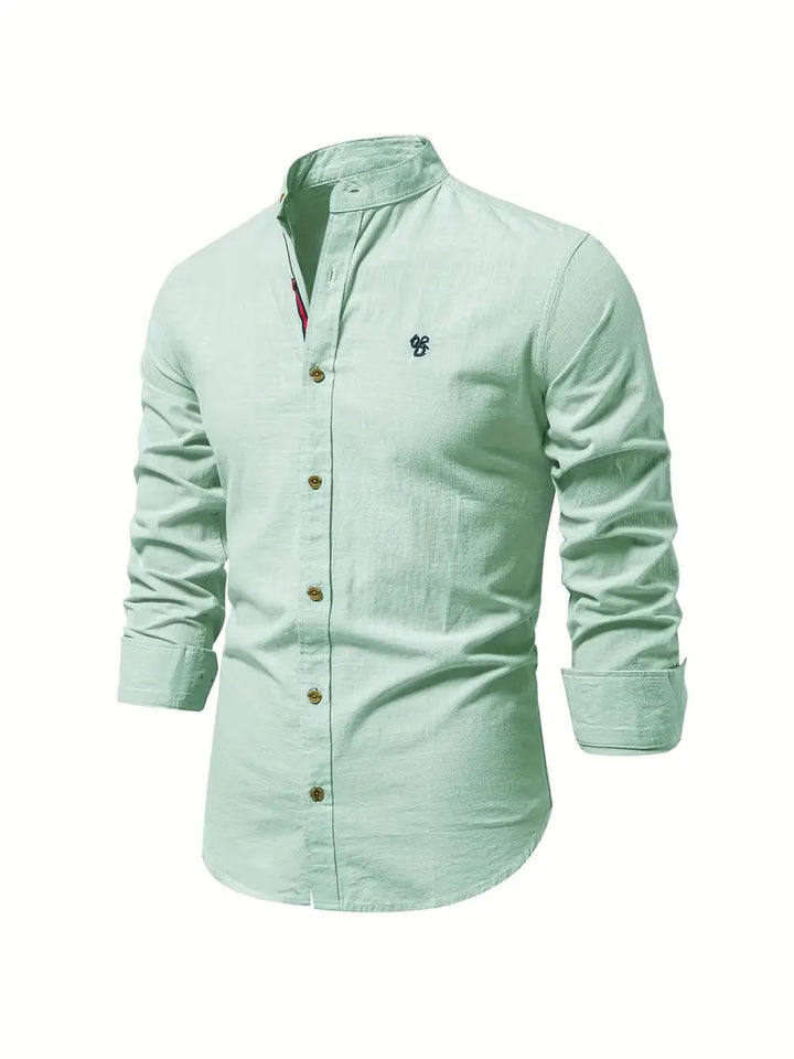 Chemise homme avec col montant – Chemise à manches longues slim fit pour affaires, loisirs et événements