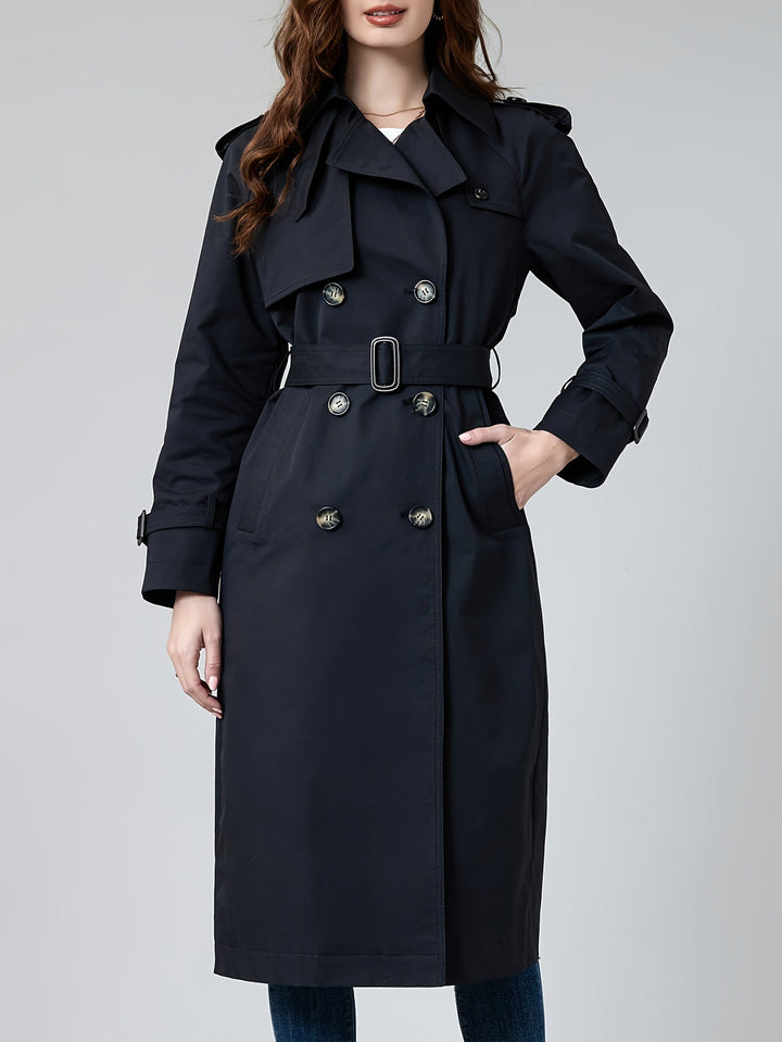 Trench-coat élégant en polyester uni tissé avec poches pour femmes | Idéal pour toutes les occasions