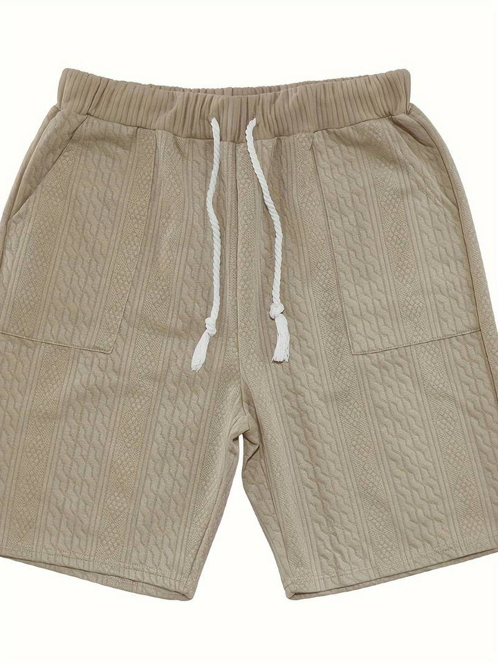 Męski letni zestaw dwuczęściowy – oversize koszula z dekoltem w serek i szorty w dzianinowym stylu – streetwearowy strój na czas wolny i wakacje