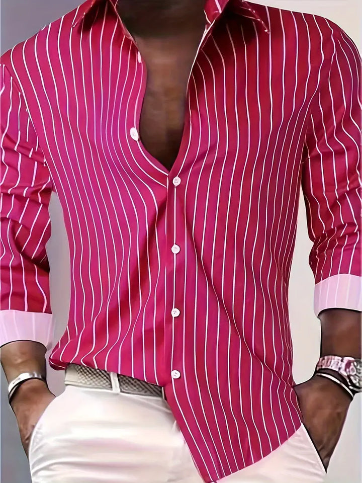 Chemise homme à manches longues avec motif à rayures – Chemise slim fit business & soirée avec col – Chemise décontractée élégante avec patte de boutonnage