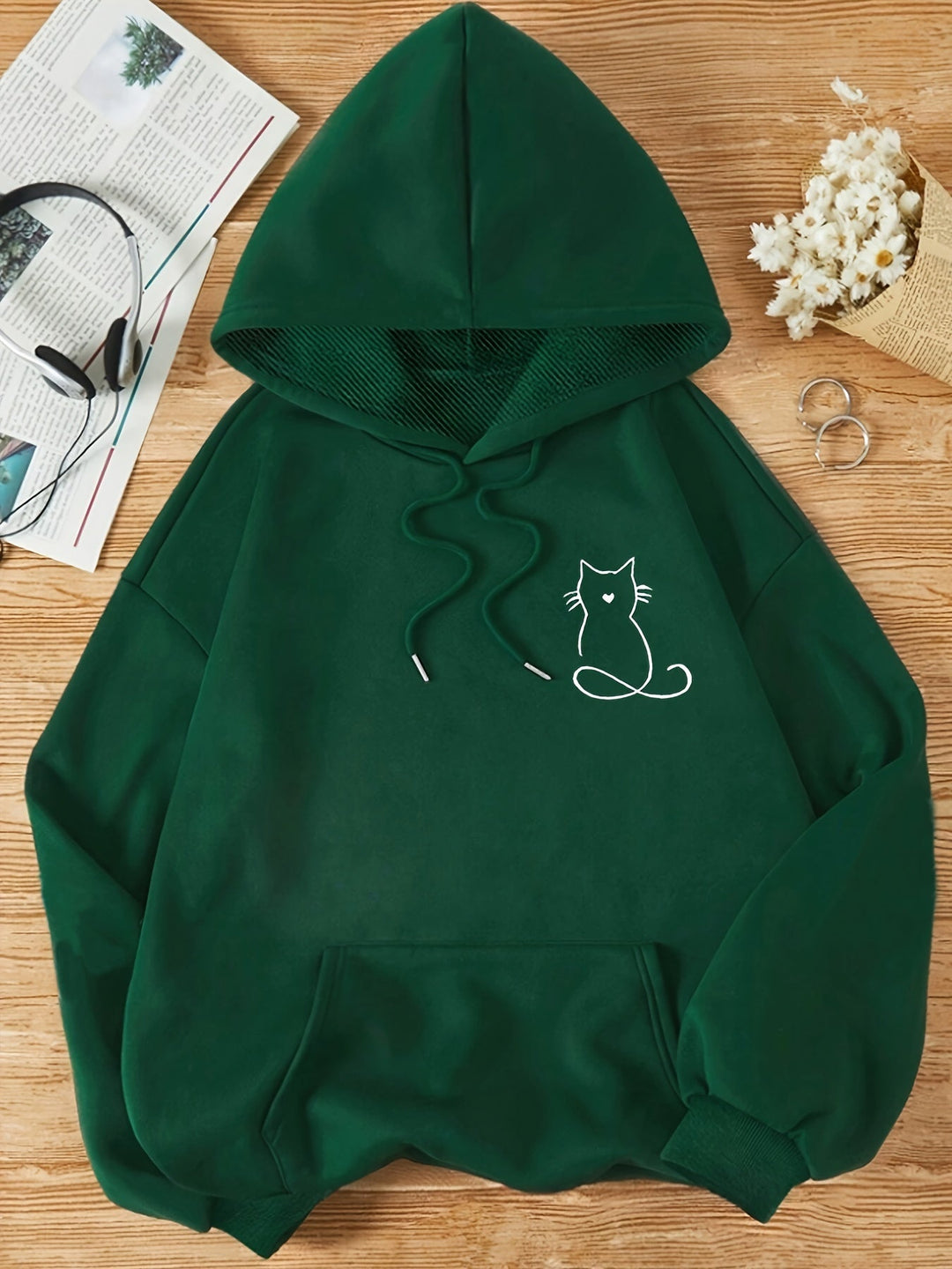 Stilvoller Sweat-Pullover-Hoodie mit Katzenprint für Women | Perfekt für lässige Tage