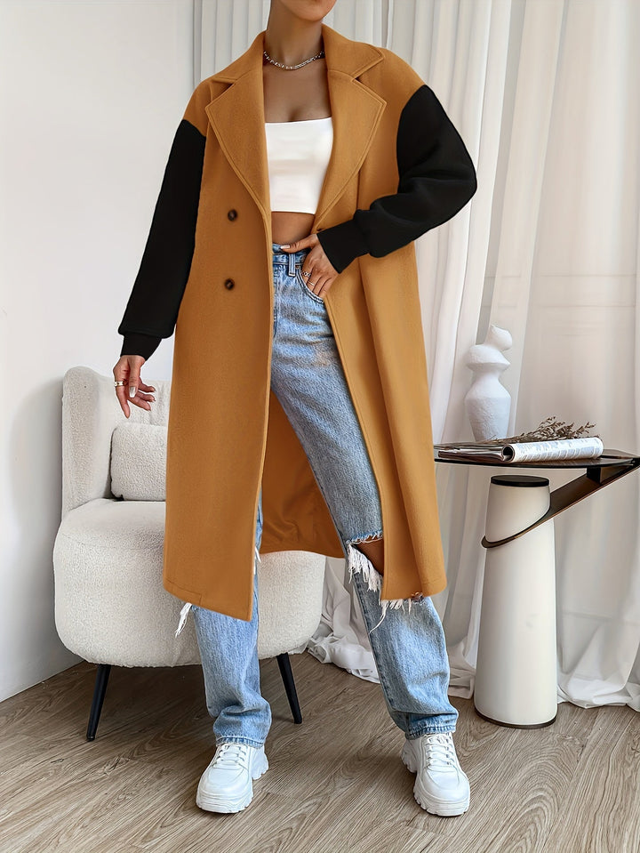 Trench elegante con dettaglio cintura e design antivento di media lunghezza per donna | Ideale per l'autunno