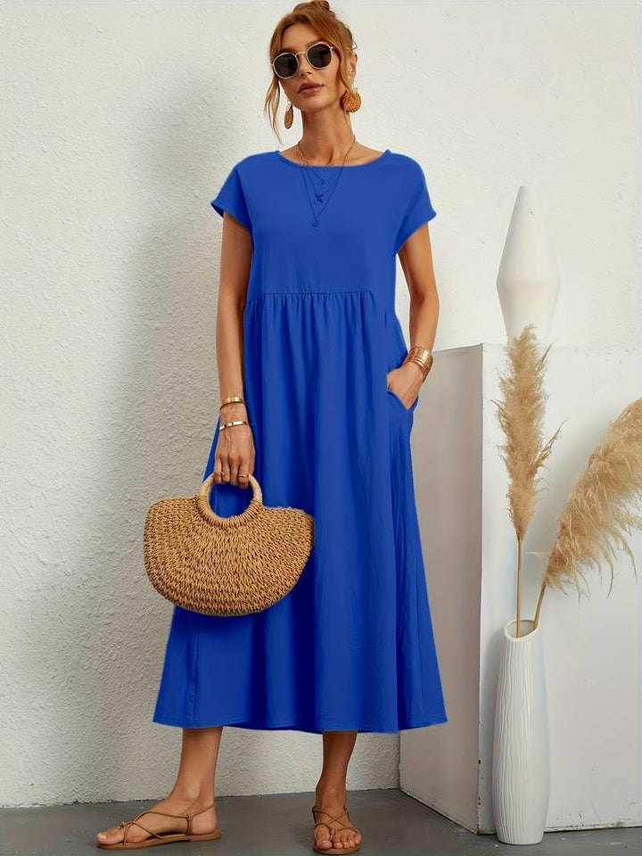 Luftiges Damen Sommerkleid – Casual Maxikleid mit Taschen & Rundhalsausschnitt