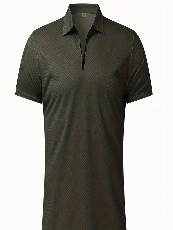 Herren Sommer Set mit Reißverschluss-Poloshirt & Shorts – Zweiteiliges Outfit mit Muster für Urlaub, Freizeit & Strand