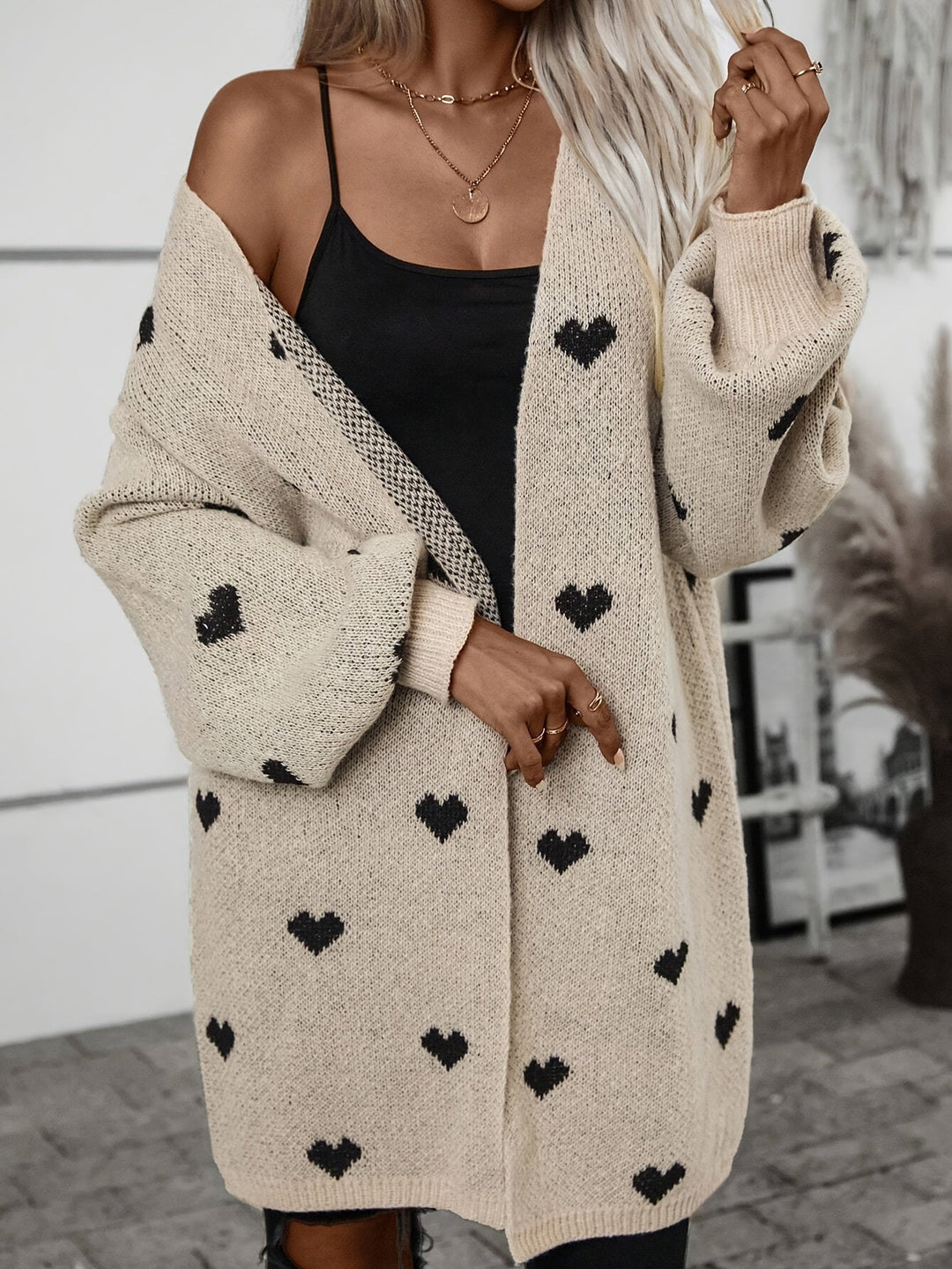 Stilvoller Herzmuster Wolle Strickcardigan für Damen | Perfekt für den Alltag